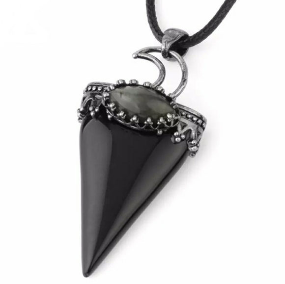Obsidian and Labradorite Moon triangle point pendant with necklace - Picture 5 of 5
